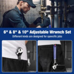 WORKPRO 3-Piece Adjustable Wrench Set, 6in, 8in & 10in Wrenches with Ergonomic Grip for Home, Garage, Workshop - Image 3