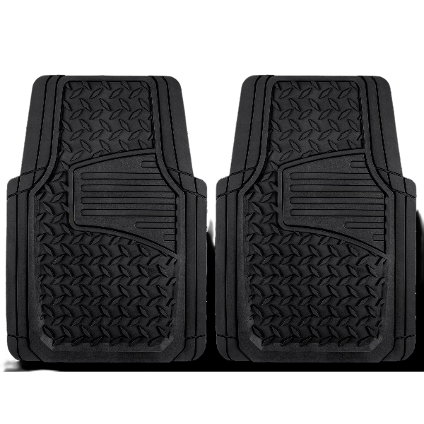64e44fdd-ada7-44f2-9547-c1ea4cc85606_removalai_preview.png Auto Drive 2PC Rubber Floor Mats Diamond Plate Black- Universal Fit for Cars, Trucks,AD071714B - Image 1