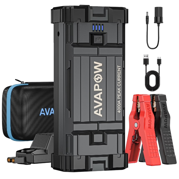 A0E00D1.png AVAPOW Car Jump Starter, 4000A Peak 27800mAh Battery Jump Starter (for All Gas or up to 10L Diesel), Battery Booster Power Pack, 12V Jump Box with LED Light, USB Quick Charge 3.0 - Image 1