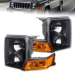 MOSTPLUS Pair Black Housing Front Headlights Assembly for 2006-2010 Jeep Commander 4-Door