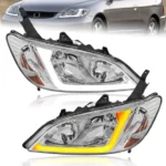 MOSTPLUS Pair Headlights Assembly w/ LED DRL Bar & Dynamic Signal for 2004 2005 Honda Civic